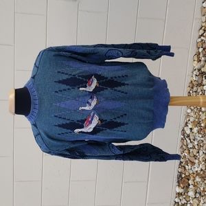 Vintage Carlo Colucci Argyle Knit Sweater Duck Embroidered German Size 48 US M